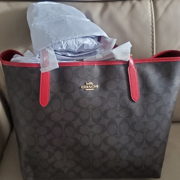 Coach Brown/Red Tote Bag - Picture 1 of 5
